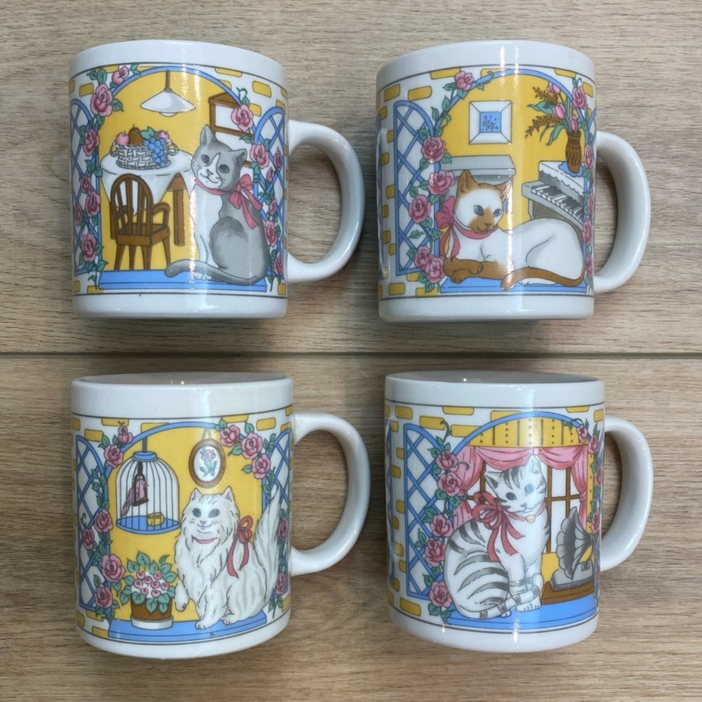 Vintage Cat Mugs Grandmacore Shabby Granny Chic Kawaii Kitsch Miyazaki Create